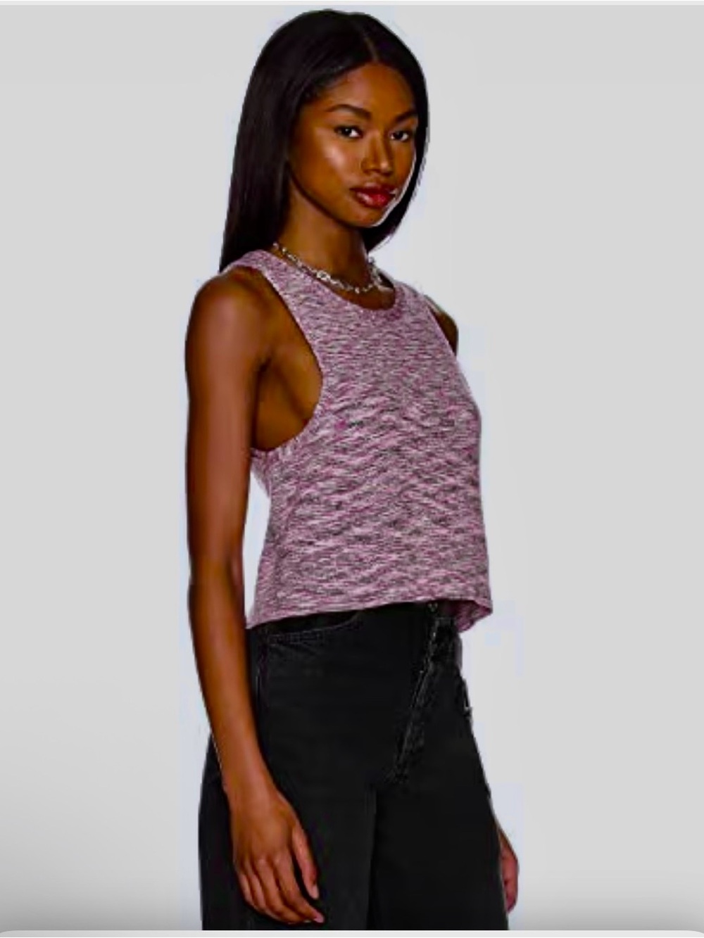 Free People Best of Us Lace Up Marled Crop Tank Top in Pink and Gray Small